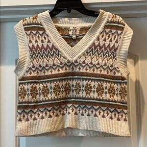 Hippie Rose Women's Cream and Brown V-Neck Sweater Vest